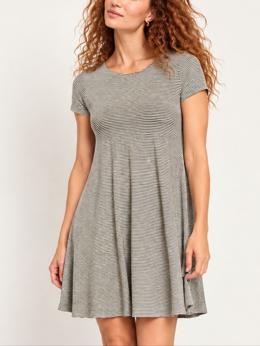 Old Navy Striped Swing Dress Short Sleeve Black White